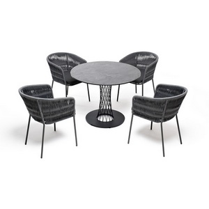 Изображение товара Обеденная группа на 4 персоны со стульями Бордо плетения колос, столешница серый гранит 4SIS Диего DIE-CB4T1-5-SET D-gray