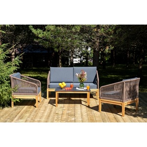 Изображение товара "Канны" лаунж-зона 4-местная из роупа со столиком "Канны" (серый гранит), основание дуб, роуп коричневый 4SIS арт.УТ-00004760