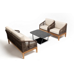 Изображение товара "Канны" лаунж-зона 4-местная из роупа со столом "Гранада" (серый гранит), основание дуб, роуп коричневый, ткань бежевая 4SIS арт.УТ-00004762