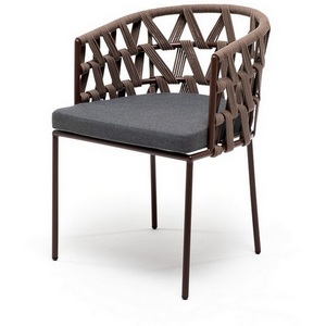 Изображение товара "Диего" стул плетеный из роупа, каркас из стали коричневый (RAL8016) муар, роуп коричневый круглый, ткань серая 4SIS арт.УТ-00004925