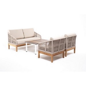 Изображение товара Лаунж-зона 4-ая из роупа со столиком Канны цвета дуб, основание дуб, роуп бежевый 4SIS Канны KANS2C2TJ-4-SET biege