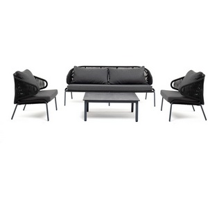 Изображение товара Лаунж-зона 5-местная плетеная из роупа (веревки), каркас алюминиевый серый, роуп темно-серый 4SIS Милан MILS3C2TJ-4-SET D-gray