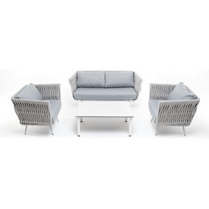 Изображение товара Лаунж-зона 4-ая из роупа со столом Канны молочный, каркас светло-серый, роуп светло-серый 4SIS Монако MONS2C2TJ-4-SET H-gray