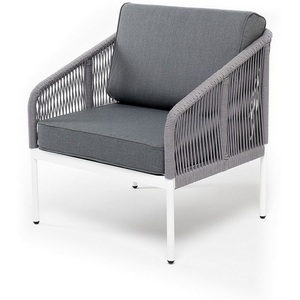 Изображение товара "Канны" кресло плетеное из роупа, каркас алюминий серый (RAL7022) муар, роуп серый круглый, ткань серая 017 4SIS арт.УТ-00005386