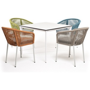 Изображение товара "Аркобалено" обеденная группа на 4 персоны со стульями "Марсель", каркас белый, роуп цветной 4SIS арт.УТ-00005979