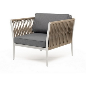 Изображение товара "Касабланка" кресло плетеное из роупа, каркас алюминий светло-серый (RAL7035) муар, роуп серо-коричневый 23мм, ткань серая 017 4SIS арт.УТ-00006194