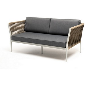 Изображение товара "Касабланка" диван 2-местный плетеный из роупа, каркас алюминий светло-серый (RAL7035) муар, роуп серо-коричневый 23мм, ткань серая 017 4SIS арт.УТ-00006209