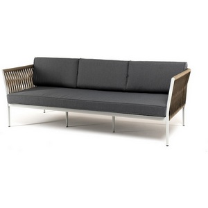 Изображение товара "Касабланка" диван 3-местный плетеный из роупа, каркас алюминий светло-серый (RAL7035) муар, роуп серо-коричневый 23мм, ткань серая 017 4SIS арт.УТ-00006210