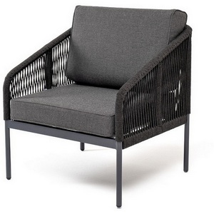 Изображение товара "Канны" кресло плетеное из роупа, каркас алюминий темно-серый (RAL7024) муар, роуп темно-серый круглый, ткань темно-серая 027 4SIS арт.УТ-00006613