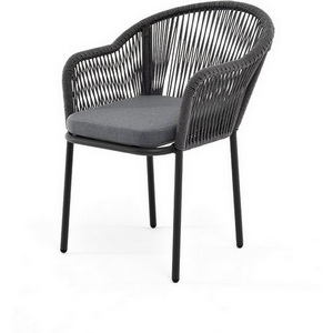 Изображение товара "Лион" стул плетеный из роупа, каркас из стали темно-серый (RAL7024) шагрень, роуп темно-серый круглый, ткань серая 4SIS арт.УТ-00006636