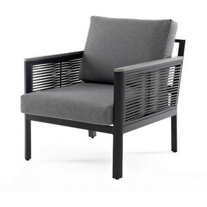 Изображение товара "Сан Ремо" кресло плетеное из роупа садовое, каркас алюминий темно-серый, роуп серый, ткань серая 4SIS арт.УТ-00006724