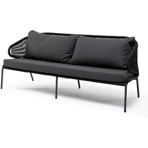 Изображение товара "Милан" диван 3-местный плетеный из роупа, каркас алюминий темно-серый (RAL7024) муар, роуп темно-серый круглый, ткань темно-серая 027 4SIS арт.УТ-00006817