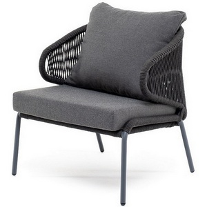 Изображение товара "Милан" кресло плетеное из роупа, каркас алюминий темно-серый (RAL7024) муар, роуп темно-серый круглый, ткань темно-серая 027 4SIS арт.УТ-00006818