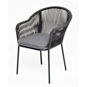 Изображение товара "Лион" стул плетеный из роупа, каркас из стали темно-серый (RAL7024) муар, роуп темно-серый круглый, ткань темно-серая 027 4SIS арт.УТ-00006826