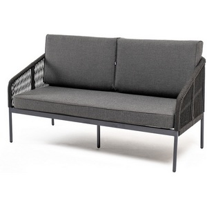 Изображение товара "Канны" диван 2-местный плетеный из роупа, каркас алюминий темно-серый (RAL7024) муар, роуп темно-серый круглый, ткань темно-серая 027 4SIS арт.УТ-00006845