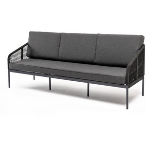 Изображение товара "Канны" диван 3-местный плетеный из роупа, каркас алюминий темно-серый (RAL7024) муар, роуп темно-серый круглый, ткань темно-серая 027 4SIS арт.УТ-00006985