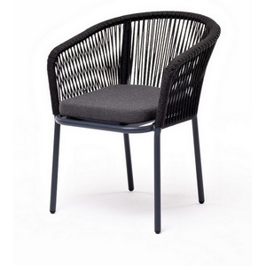 Изображение товара "Марсель" стул плетеный из роупа, каркас алюминий темно-серый (RAL7024) муар, роуп темно-серый круглый, ткань темно-серая 027 4SIS арт.УТ-00006986