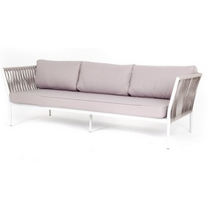 Изображение товара "Касабланка" диван 3-местный плетеный из роупа, каркас алюминий белый муар, роуп бежевый 20мм, ткань бежевая 052 4SIS арт.УТ-00007005