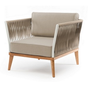 Изображение товара "Касабланка" кресло плетеное из роупа, основание дуб, роуп серо-коричневый 23мм, ткань серая 4SIS арт.УТ-00007093