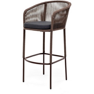 Изображение товара "Марсель" стул барный плетеный из роупа, каркас из стали коричневый (RAL8016) муар, роуп коричневый круглый, ткань темно-серая 027 4SIS арт.УТ-00007111