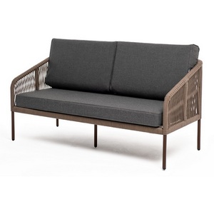 Изображение товара "Канны" диван 2-местный плетеный из роупа, каркас алюминий темно-серый (RAL7024) муар, роуп коричневый круглый, ткань серая 017 4SIS арт.УТ-00007140