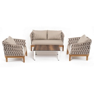 Изображение товара "Диего" лаунж-зона 4-местная плетеная из роупа со столиком "Канны" цвета "дуб", основание дуб, роуп бежевый 4SIS арт.УТ-00007272