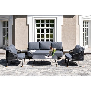 Изображение товара "Верона" лаунж-зона 5-местная плетеная из роупа (веревки), каркас алюминиевый темно-серый, роуп темно-серый 4SIS арт.УТ-00007273