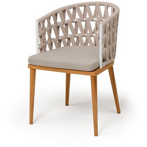Изображение товара "Диего" стул плетеный из роупа, основание дуб каркас из стали белый муар, роуп бежевый круглый, ткань бежевая 052 4SIS DIE-CH-T002 W Mua beige(beige052)