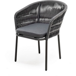 Изображение товара "Бордо" стул плетеный из роупа (колос), каркас алюминий серый (RAL7022) муар, роуп серый 15мм, ткань темно-серая 027 4SIS арт.УТ-00007710