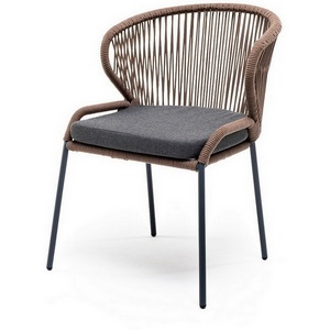 Изображение товара "Милан" стул плетеный из роупа, каркас алюминий серый (RAL7022) муар, роуп коричневый круглый, ткань темно-серая 027 4SIS арт.УТ-00007747