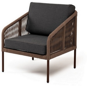 Изображение товара "Канны" кресло плетеное из роупа, каркас алюминий коричневый (RAL8016) муар, роуп коричневый круглый, ткань темно-серая 027 4SIS арт.УТ-00007761