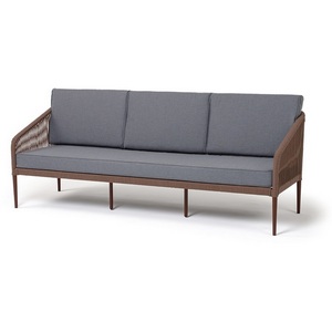 Изображение товара "Канны" диван 3-местный плетеный из роупа, каркас алюминий темно-серый (RAL7024) шагрень, роуп темно-серый круглый, ткань темно-серая 019 4SIS арт.УТ-00007798