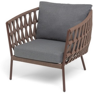 Изображение товара "Диего" кресло плетеное из роупа, каркас алюминий коричневый (RAL8016) муар, роуп коричневый круглый, ткань темно-серая 027 4SIS DIE-A-001 RAL8016 Mua brown(D-gray027) OLD