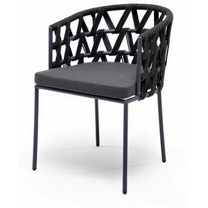 Изображение товара "Диего" стул плетеный из роупа, каркас из стали серый (RAL7022) муар, роуп темно-серый круглый, ткань темно-серая 027 4SIS арт.УТ-00007899