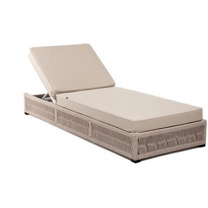 Изображение товара "Ривьера" шезлонг плетеный из роупа, каркас алюминий белый муар, роуп бежевый круглый, ткань бежевая 052 4SIS арт.УТ-00007997