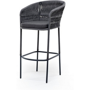 Изображение товара "Бордо" стул барный плетеный из роупа (колос), каркас из стали серый (RAL7022) муар, роуп серый 15мм, ткань темно-серая 027 4SIS арт.УТ-00008233