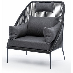 Изображение товара "Мадрид" кресло плетеное из роупа, каркас алюминий темно-серый (RAL7024) муар, роуп темно-серый круглый, ткань темно-серая 027 4SIS арт.УТ-00008254