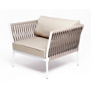 Изображение товара "Касабланка" кресло плетеное из роупа, каркас алюминий светло-серый (RAL7035) муар, роуп серо-коричневый 23мм, ткань бежевая 052 4SIS арт.УТ-00008285