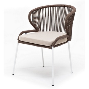 Изображение товара "Милан" стул плетеный из роупа, каркас алюминий белый муар, роуп коричневый круглый, ткань бежевая 052 4SIS арт.УТ-00008311