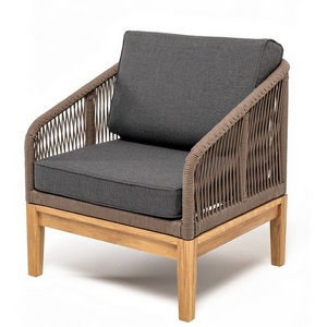 Изображение товара "Канны" кресло плетеное из роупа, основание дуб, роуп коричневый круглый, ткань темно-серая 027 4SIS арт.УТ-00008330