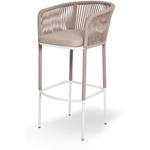 Изображение товара "Марсель" стул барный плетеный из роупа, каркас из стали светло-серый (RAL7035) муар, роуп светло-серый круглый, ткань светло-серая 4SIS арт.УТ-00008337