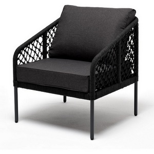 Изображение товара "Канны" кресло плетеное из роупа (узелки), каркас алюминий темно-серый (RAL7024) муар, роуп темно-серый круглый, ткань темно-серая 027 4SIS арт.УТ-00008340