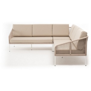 Изображение товара "Канны" диван модульный плетеный из роупа, каркас алюминий белый, роуп бежевый круглый, ткань бежевая 035 4SIS KAN-MS-001 W Mua beige(beige)