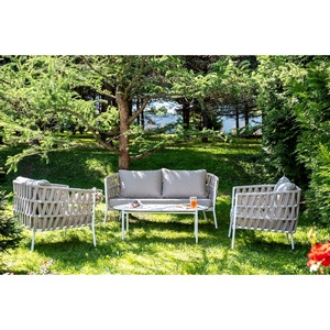 Изображение товара "Диего" лаунж-зона 4-местная плетеная из роупа (веревки), каркас алюминиевый белый, роуп бежевый 4SIS арт.УТ-00008434