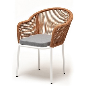 Изображение товара "Лион" стул плетеный из роупа, каркас алюминий светло-серый (RAL7035) муар, роуп оранжевый меланж круглый, ткань бежевая 052 4SIS арт.УТ-00008489