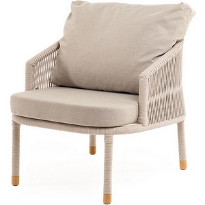 Изображение товара "Верона" кресло плетеное из роупа, каркас алюминий белый муар, роуп бежевый круглый, ткань бежевая 052 4SIS арт.УТ-00008592