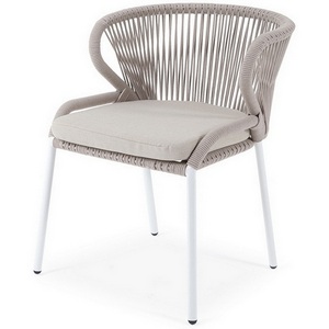 Изображение товара "Милан" стул плетеный из роупа, каркас алюминий белый муар, роуп бежевый круглый, ткань бежевая 052 4SIS арт.УТ-00008596