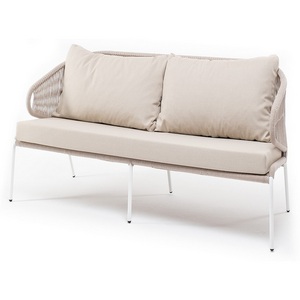 Изображение товара "Милан" диван 2-местный плетеный из роупа, каркас алюминий белый муар, роуп бежевый круглый, ткань бежевая 052 4SIS арт.УТ-00008597