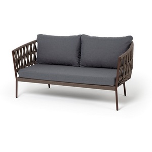 Изображение товара "Диего" диван 2-местный плетеный из роупа, каркас алюминий коричневый (RAL8016) муар, роуп коричневый круглый, ткань темно-серая 027 4SIS DIE-S-2-001 RAL8016 Mua brown(D-gray027) OLD