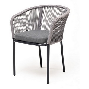 Изображение товара "Марсель" стул плетеный из роупа, каркас алюминий темно-серый (RAL7024) муар, роуп светло-серый круглый, ткань светло-серая 4SIS арт.УТ-00009289